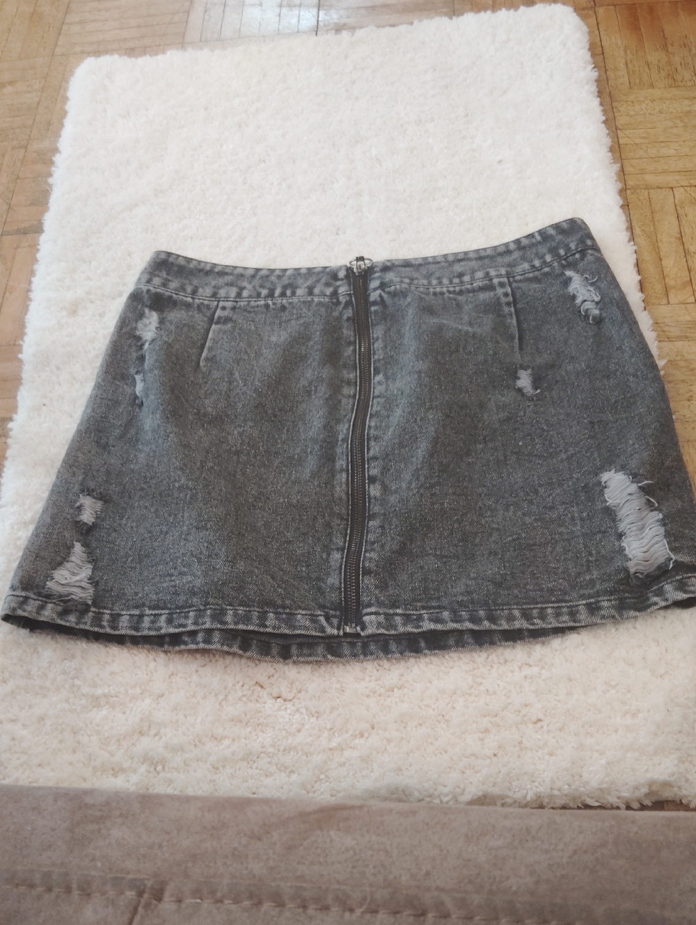 Storia Grey Distressed Denim Mini Skirt with Front Zip